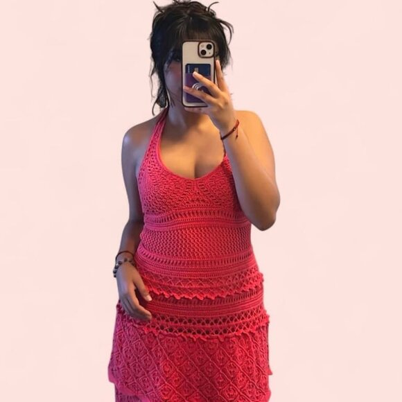 Pink Crochet Halter Dress - Picture 2 of 4